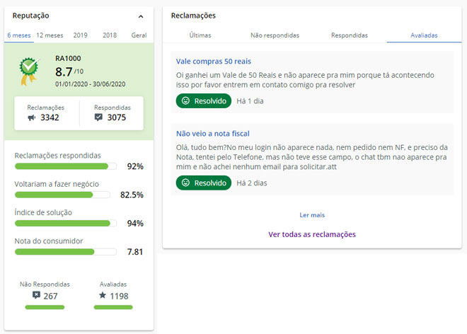 reclamações site shoptime