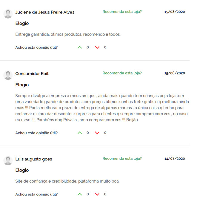 avaliações clientes Privalia no Ebit